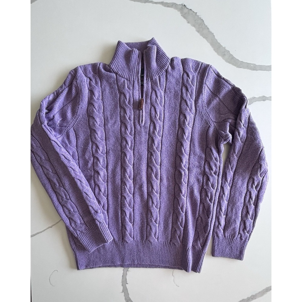 Vtg Polo Ralph Lauren Mens Purple Silk Cashmere Cable Knit Quarter Zip Sweater S